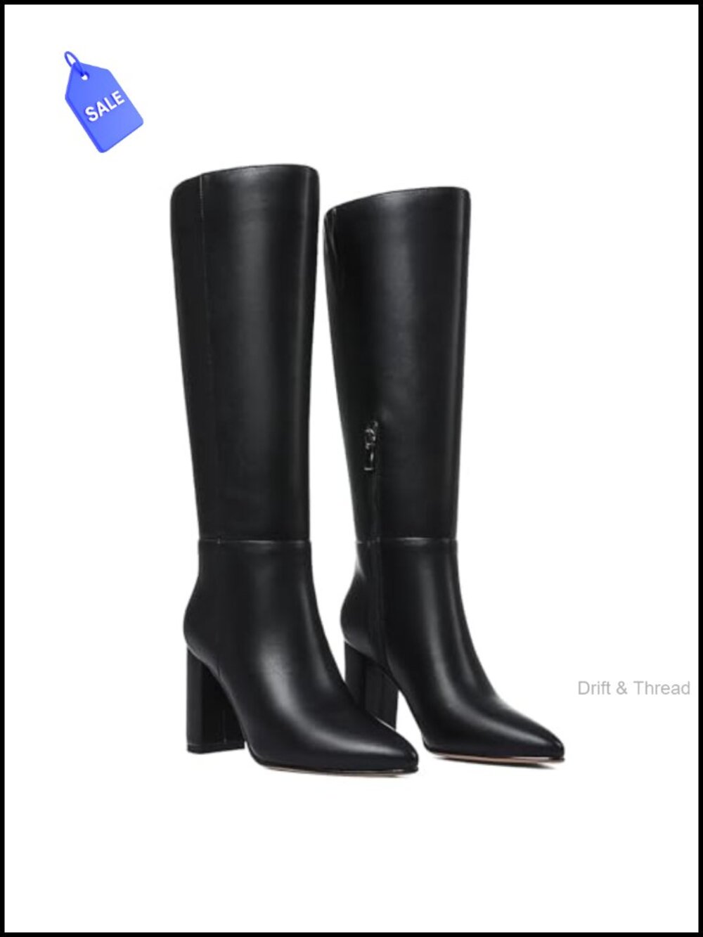 Knee High Chunky Heel Pointed Toe Boots PU Pointed Toe Side Zip